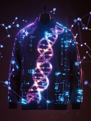 Leinwandbilder - Glowing DNA double helix illuminated in a futuristic molecular design on a black fabric. Generative AI