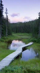 Wall Mural - Serene Marsh Boardwalk at Dusk, Landscape Photo