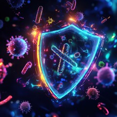 Aufkleber - Shield technology defending against harmful microbes in a vibrant digital landscape. Generative AI