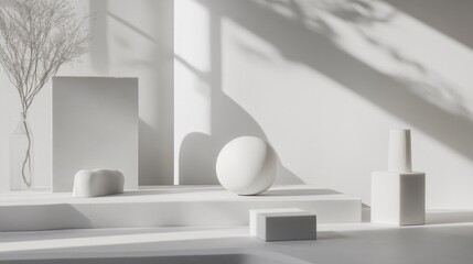 Leinwandbilder - Subtle interplay of charcoal gray and snow white shapes create a minimalist aesthetic in modern interior decor