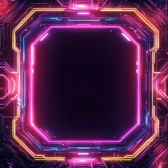 Fototapete - Futuristic tech-themed frame featuring glowing neon lines and circuits for modern design applications