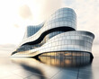 © Putu - Modern architectural design, sleek silver building reflecting sunset. Ideal for corporate, technology, and real estate projects.