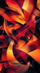 Aufkleber - Vibrant abstract design with overlapping shapes in red, orange, and metallic gold creating dynamic visual energy