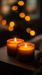 Aufkleber - Warm amber bokeh captures the essence of a cozy evening with flickering candlelight