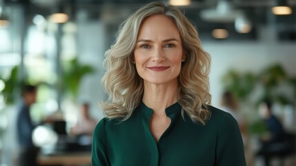 Aufkleber - Professional woman exudes confidence in bright modern office environment with collaborative coworkers