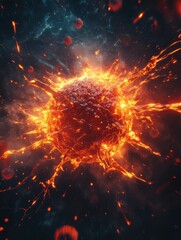 Aufkleber - Magnified human cell under attack by a virus illustrated through vivid representation. Generative AI