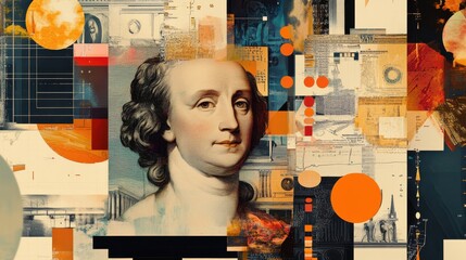Leinwandbilder - Dynamic representation of famous artworks combined with investment icons and financial growth indicators