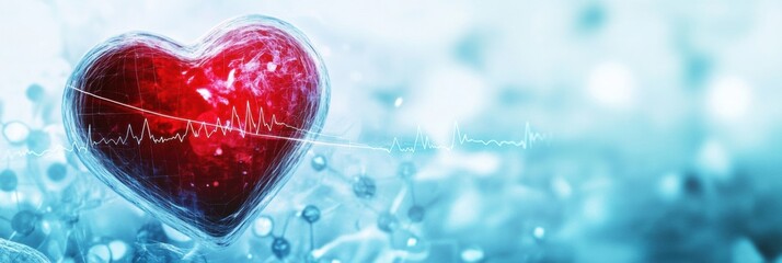 Aufkleber - Glowing red heart with dynamic cardiogram illustrating love and life in a vibrant digital design. Generative AI