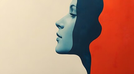 Wall Mural - Dramatic Profile of a Powerful Feminine Presence in Contrasting Lights