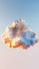 Wall Mural - A soft pastel 3D cloud with golden edges floating in an evening gradient sky