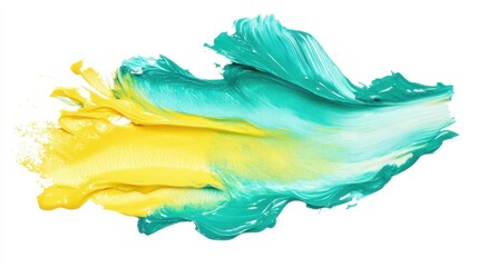 Poster - Bright turquoise and sunny yellow paint blend creating a vibrant abstract design
