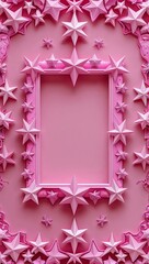 Poster - Whimsical pink star frame in pink star border frame pattern background