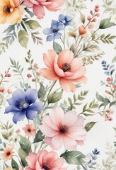  Delicate floral watercolor design on a white background,  art, flowers,  botanical