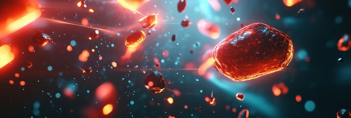 Poster - Visualization showing antibodies actively targeting and attacking various pathogens in a dynamic environment. Generative AI