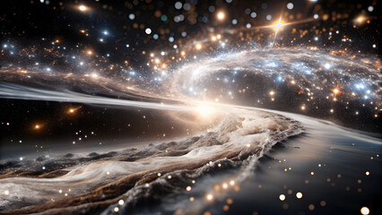 Wall Mural - Cosmic River of Glowing Particles Flowing Through Nebula. Perfect for: New Year's Eve, Meditation Sessions, Inspirational Posters