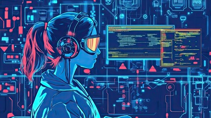 Woman Programmer Coding Futuristic Technology Interface