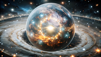 Wall Mural - Massive Cosmic Sphere Radiating Energy in Galaxy. Perfect for: New Year's Celebrations, Spiritual Ceremonies, Visionary Art Shows