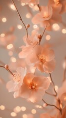 Aufkleber - Delicate pink flowers illuminated by soft warm lights create a serene ambiance in a cozy setting