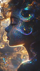 Poster - Colorful silhouette captures a child's profile with sparkling effects creating a magical atmosphere