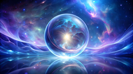 Wall Mural - Transparent Crystal Orb with Swirling Silver Waves. Perfect for: Spiritual Ceremonies, Cosmic-Themed Exhibitions, Transformational Events