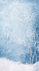 Poster - Soft wintery watercolor background blending serene hues and delicate branches in a tranquil winter landscape