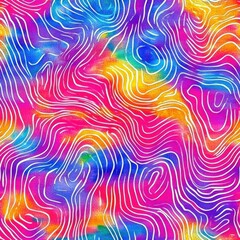Aufkleber - Vibrant watercolor doodle pattern with swirling lines in bright colors creating an abstract design