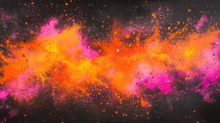 Leinwandbilder - Vibrant explosion of neon orange and bright pink colors against a dark background in creative art expression