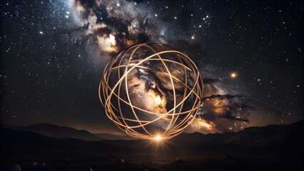 Wall Mural - Glowing Light Sphere with Intertwined Arcs. Perfect for: Cosmic-Themed Events, Meditation Workshops, Spiritual Gatherings