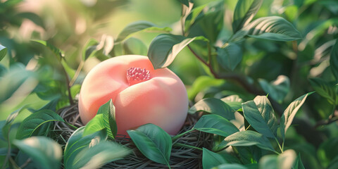 Wall Mural - Peach in Nest Amidst Green Foliage