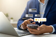 © GamePixel - Online customer satisfaction Survey service concept, client rate service from experience in application,Consumer give five-Stars and feedback review for quality, Business reputation ranking from buyer