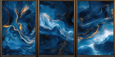 Wall Mural - Set of four abstract paintings with fluid forms and vibrant colors.