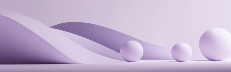 Fototapete - Smooth gradient background with soft curves and spheres in a serene purple landscape