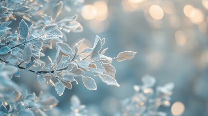 Poster - Icy branches adorned with frost create an enchanting winter wonderland amidst a soft gradient backdrop