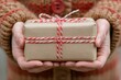 © Arfa_Media - Woman holding rustic gift box tied with red and white twine