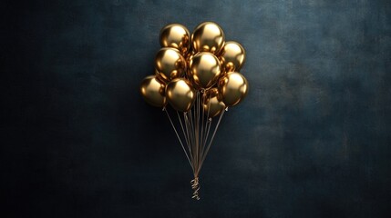 Wall Mural - Gold Balloons on Blue Background