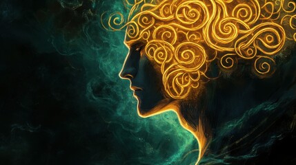 Aufkleber - Mystical profile of a man illuminated by swirling golden light in an otherworldly setting