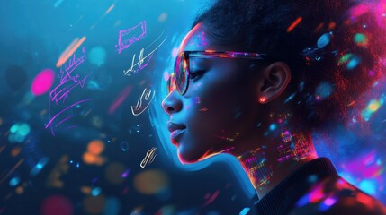 Poster - Creative designer immersed in vibrant ideas and digital concepts set against a colorful backdrop