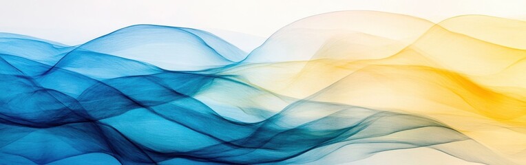 Leinwandbilder - Fluid pencil strokes create a soothing gradient of blue and yellow waves flowing harmoniously across a light background