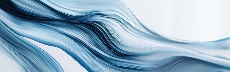 Poster - Flowing blue waves gracefully traverse a minimalist white background, creating a serene and calming effect