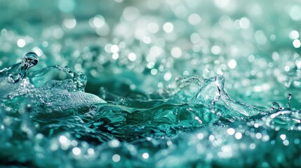 Poster - Bokeh lights create a cool ambiance with emerald green reflections in water