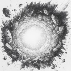 Poster - Wormhole portal surrounded by cosmic debris, illustrating a vibrant intersection of space and time