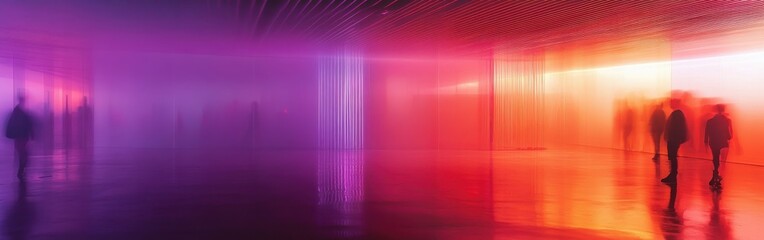 Poster - Surreal exploration of gradients and shadows in an ethereal space filled with mysterious figures