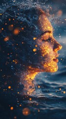 Aufkleber - Surreal depiction of a glowing woman emerging from water during twilight