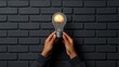 © NAPHAT - Illuminating Ideas: A pair of hands gently holds a glowing lightbulb against a dark brick wall, symbolizing inspiration, innovation, and the birth of new ideas.
