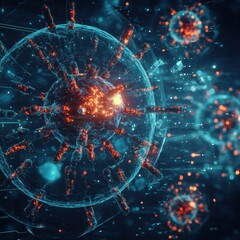 Aufkleber - Visualization showing antibodies in action against pathogens in a dynamic environment. Generative AI