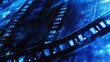 © Bijac - digital background featuring a blue and black film strip with a cinematic feel, perfect for entertainment industry themes, capturing motion and creativity in film