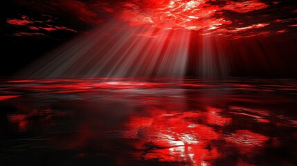 Poster - Crimson light illuminates a moody red and black landscape in a dramatic celestial setting
