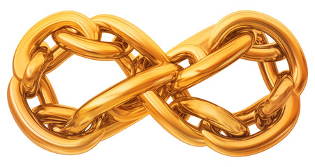Poster - Golden infinity symbol made of interlinked chains, isolated on transparency background, representing endlessness and continuity. shiny metallic texture adds luxurious feel