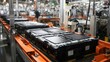 © Bijac - efficient assembly line showcasing automated machinery assembling electric car battery cells, in a bustling factory environment filled with high-tech equipment and focused workers