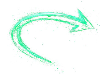 Aufkleber - dynamic neon green curved arrow glows vibrantly against transparency background, with brush effect that adds sense of motion and energy. arrow bright hue and dynamic design make it stand out